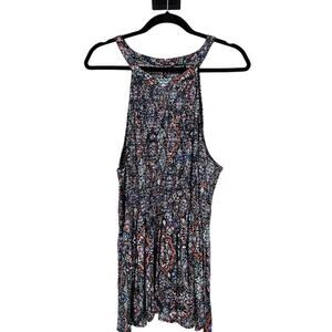Torrid Womens 3X Peplum Smocked Tank Top Pretty Medallion Print Black Multicolor